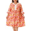 Agnes Orinda Women's Plus Size Floral Print Ruffle 3/4 Sleeve V Neck Lace Hollow Panel Retro Babydoll Midi A Line Dresses - 2 of 4
