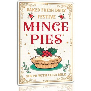 Lomsoe Baked Fresh Daily Festive Mince Pies Tin Sign Funny Christmas Metal Sign Retro Santa Sign Christmas Wall Art Decor For Home Cafe Shop 8x12 Inch - 1 of 1