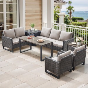 Belord 7 Pieces Outdoor Patio Furniture Set with All Weather Brown Wicker Sectioanl Couch, L-Shaped Outdoor Conversation Set with Storage Deck Box - 1 of 4