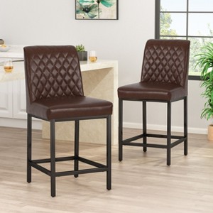 Set of 2 Modern Upholstered PU Leather Counter Height Barstools-Christopher Knight Home - 1 of 4