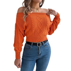 Clearlove Women's Off Shoulder Sweater Long Sleeve Knit Crop Top - 1 of 4