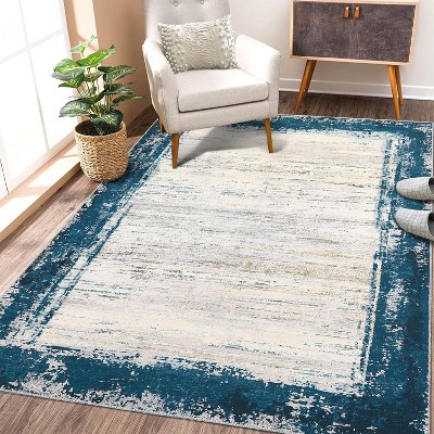Large Modern Area Rug,Washable Non-Slip Low Pile Foldable Carpet for Living Room Bedroom Playroom Home Office,Distressed Contemporary Rug
