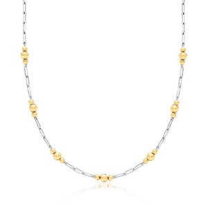 Ross-Simons Sterling Silver and 18kt Gold Over Sterling Alternating Paper Clip Link and Bead Station Necklace - 1 of 3