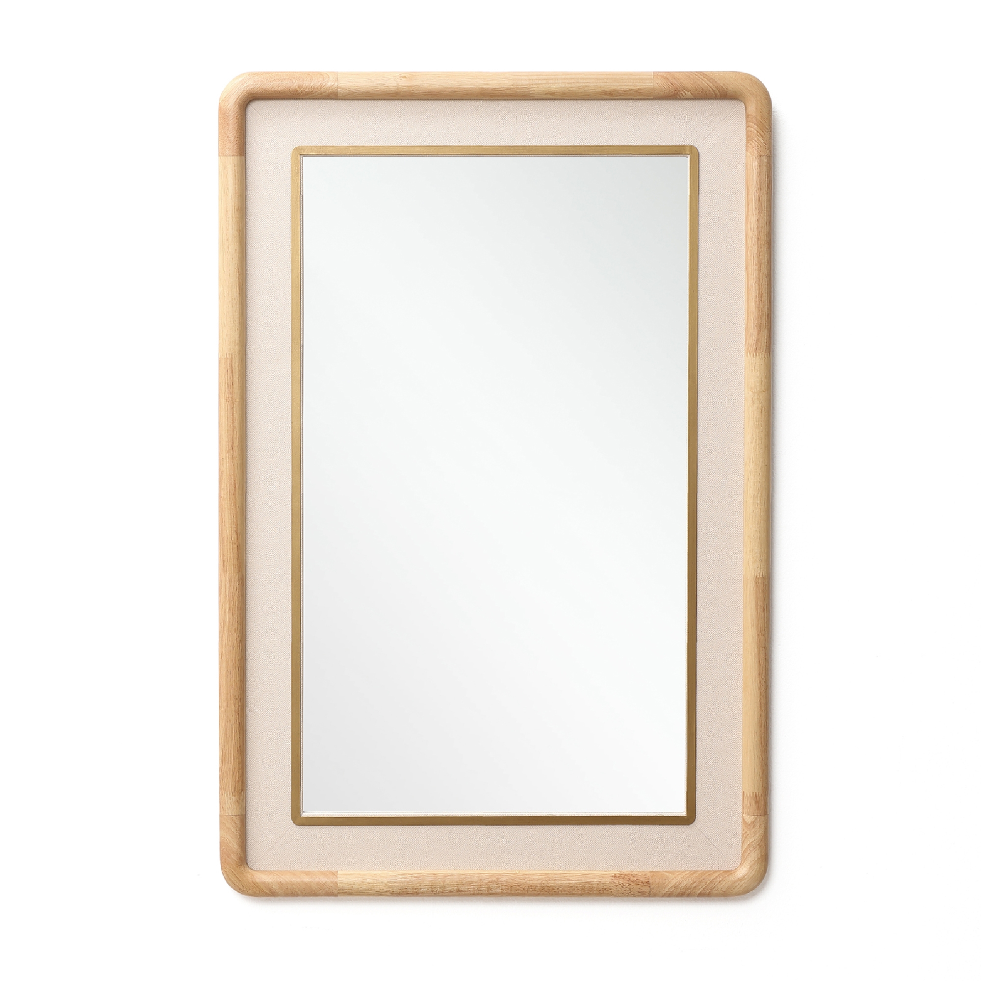 LuxenHome Rounded Rectangle Decorative Wall Mirror, 35" Rubber Wood Frame with PU Leather Accent Brown