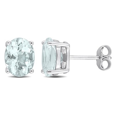 EVERLY JEWELRY | Sterling Silver 3 CT TGW Oval Aquamarine Stud Earrings