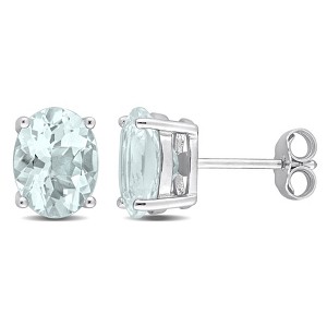 EVERLY JEWELRY | Sterling Silver 3 CT TGW Oval Aquamarine Stud Earrings - 1 of 4