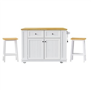 OUTSUPPLY Large Kitchen Island with Power Outlet, Drop Leaf, 5 Wheels, Internal Storage Racks, 2 Drawers & Open Shelves - 1 of 4