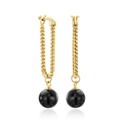 Ross-Simons 18kt Gold Over Sterling Paper Clip Link Hoop Earrings With Removable 8mm Onyx Drops