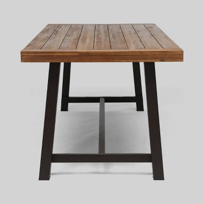 Carlisle 79" Rectangle Acacia and Iron Outdoor Dining Table