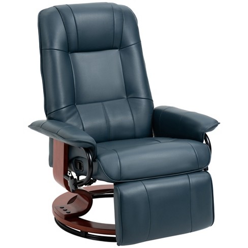 FORCLOVER Blue Leather Reclining Swivel Game Chair with Adjustable Arms and Lumbar Massage Cushion