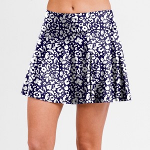 Calypsa Women's High Waisted Chlorine Resistant Flowy Swim Skirt With Attached Shorts - 1 of 3