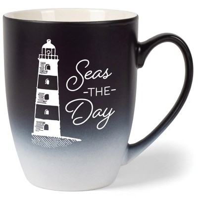 Elanze Designs Seas The Day Two Toned Ombre Matte Black and White 12 ounce Ceramic Stoneware Coffee Cup Mug