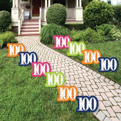 Big Dot of Happiness 100th Birthday - Cheerful Happy Birthday - Lawn Decor- Outdoor Colorful One Hundredth Birthday Party Yard Decorations - 10 Piece