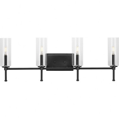 Progress Lighting Elara Collection 4-Light Wall Light in Matte Black with Clear Cylindrical Glass Shades