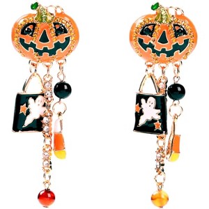 Halloween Pumpkin Earrings for Women Long Tassels Smiling Face Pumpkin Inlaid rhinestones Drop Earrings Halloween Jewelry - 1 of 4