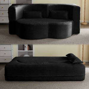 Kumasinova Modern Teddy Fabric Foam-Filled Floor Sofa with 2 Pillows, Convertible Sleeper Sofa Bed, 15" Full Size Folding Mattress for Living Room - 1 of 4