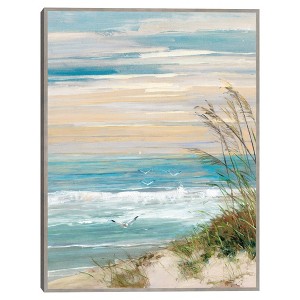 30" x 40" Beach at Dusk by Sally Swatland Framed Canvas Art Print - Masterpiece Art Gallery: Coastal Seascape, Pine Frame - 1 of 4