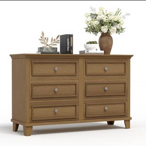 Dresser for Bedroom with 6 Drawer,Double Dresser TV Stand with Vintage Handle - 1 of 4