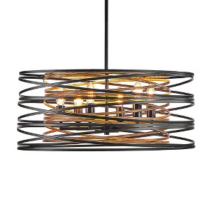 DAKAFUL Rustic Swirl Cage Chandelier,Vintage Iron & Walnut Pendant Light,Adjustable Ceiling Light for Kitchen Island/Living Room/Entryway - 1 of 4