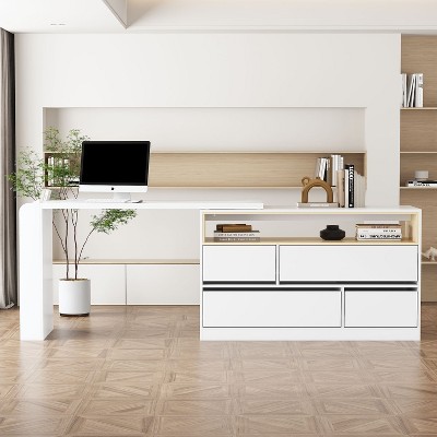 FUFU&GAGA L - shaped Corner Desk with Storage Shelves & Cabinet