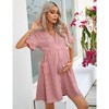 Maternity Swiss Dot Dress Summer V Neck Short Sleeve Button Down Mini Dress Baby Shower Photoshoot with Pockets - 2 of 4