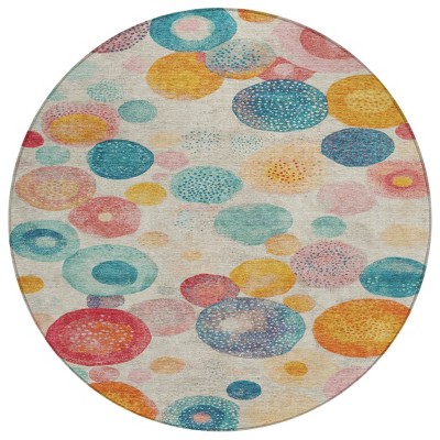 Beige Teal Blue And Orange Geometric Washable Indoor Outdoor Area Rug