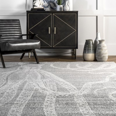 Gray and White Striped Octopus Synthetic Area Rug