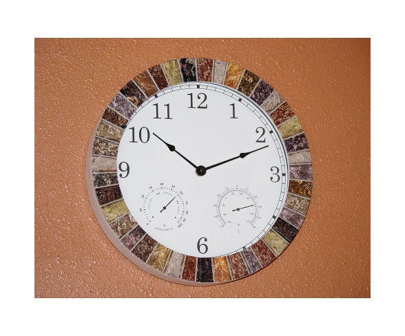 13.8"H Weather Monitoring Indoor/Outdoor Decorative Stone Clock - Backyard Expressions