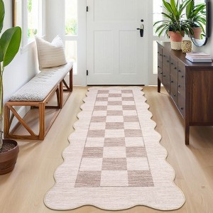 coucheta Washable Scalloped Rug, Modern Checkered Rug with Non Slip TPR Backing, Scalloped Checkered Carpet, Soft Washable Non Shedding Carpets - 1 of 4