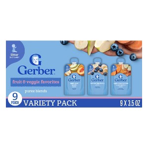 Gerber Toddler Baby Food Pouches - Fruit & Veggie Favorites Variety Pack - 9pk/3.5oz - 1 of 4
