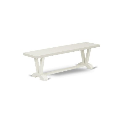 East West Furniture V-Style 15x60 in Dining Bench with Wirebrushed Linen White Leg and Linen White Top finish