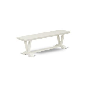 East West Furniture V-Style 15x60 in Dining Bench with Wirebrushed Linen White Leg and Linen White Top finish - 1 of 4