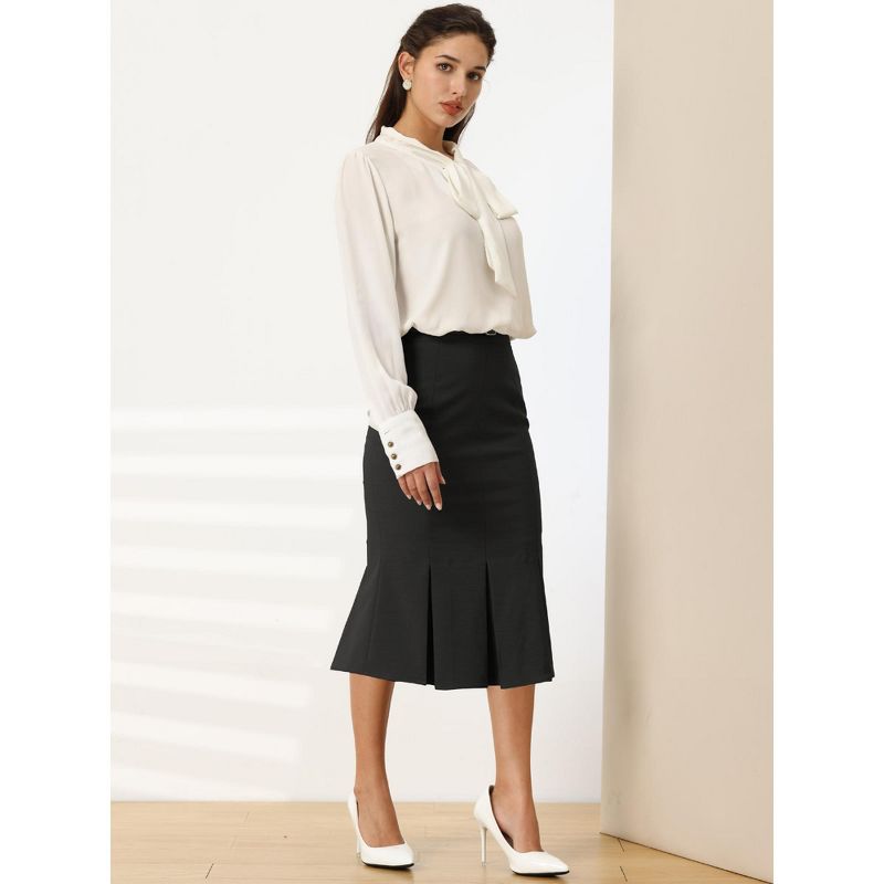 Hobemty Women's Elegant Below Knee Length Fishtail Skirt with Belt, 5 of 6
