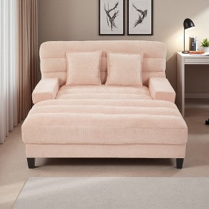 57.1" Chenille Chaise Lounge Sofa with 6-Position Adjustable Back, RGB LED & Plush Cushions - 1 of 4