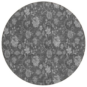 Gray Charcoal And Silver Floral Washable Indoor Outdoor Area Rug - 1 of 4