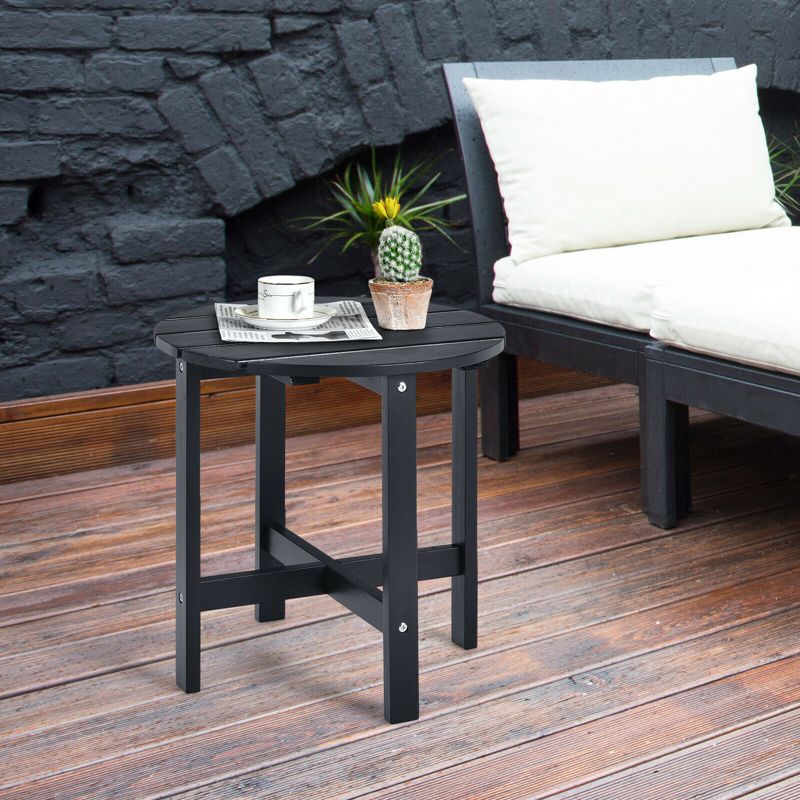Costway 2 PCS 18'' Patio Round Side End Coffee Table Wooden Slat Deck, 3 of 11