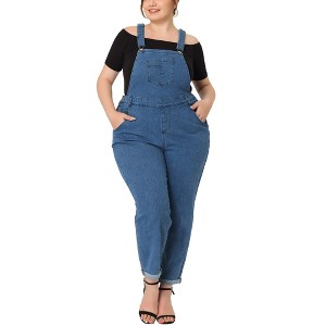 Agnes Orinda Women's Plus Size Adjustable Strap Cross Back Denim Jumpsuits - 1 of 4