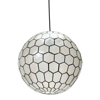 Storied Home Capiz Honeycomb Globe Pendant Light Capiz White Seashells