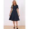 INSPIRE CHIC Women's Business Short Sleeve Pocket Belted Button Down Midi Shirt Dresses - 3 of 4