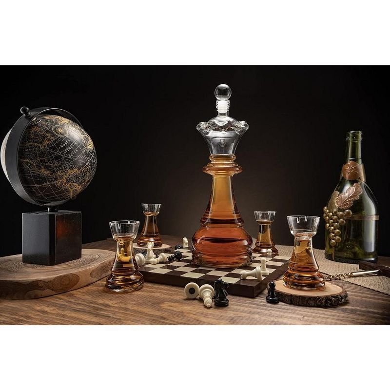 The Wine Savant Chess Design Whiskey & Wine Decanter Set Includes 4 Chess Design Shot Glasses, Unique Addition to Home Bar - 750 ml, 5 of 7