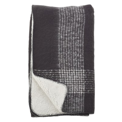 50"x60" Faux Mohair Plaid Design Sherpa Reversible Throw Blanket Gray - Saro Lifestyle