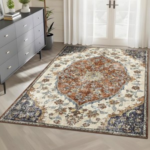Coucheta Washable Area Rug Vintage Design Non-Slip Stain Resistant Soft Living Room Rug, Multi-Color & Size - 1 of 4