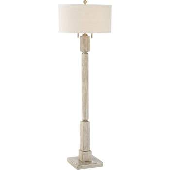 Barnes and Ivy Baluster Country Cottage Floor Lamp 63 1/2" Tall Pickled Wood Oatmeal Linen Drum Shade for Living Room Reading Bedroom Office House