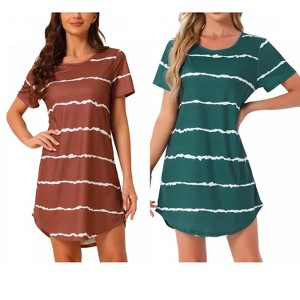 INSPIRE CHIC Women's 2 Pcs Round-Neck Curved-Hem Short-Sleeve Nightshirt Sleep Gown - 1 of 4