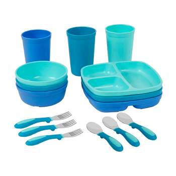 Lehoo Castle Kids Plates and Bowls Sets, 5 Piece Baby Feeding Set - Blue