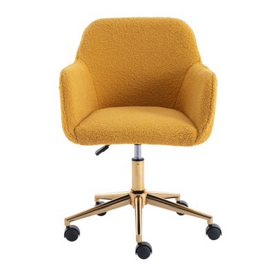 Modern Teddy Fabric Material Adjustable Height 360 Revolving Home Office Chair With Gold Metal Legs And Universal Wheel