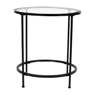 Flash Furniture Astoria Collection Round End Table - Modern Clear Glass Accent Table with Matte Black Frame