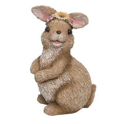 Transpac Resin 7 in. Brown Easter Flower Crown Bunny Figurine