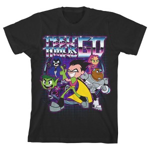 Teen Titans Go Metallic Character Emblem Black T-shirt Toddler Boy to Youth Boy - 1 of 3