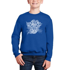 LA Pop Art Cat Face - Boy's Word Art Crewneck Sweatshirt - 1 of 3